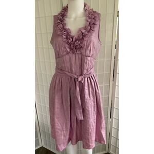 Maggy L Pink Ruffle Belted Cocktail Party Dress Size 10 Holiday Event Evening